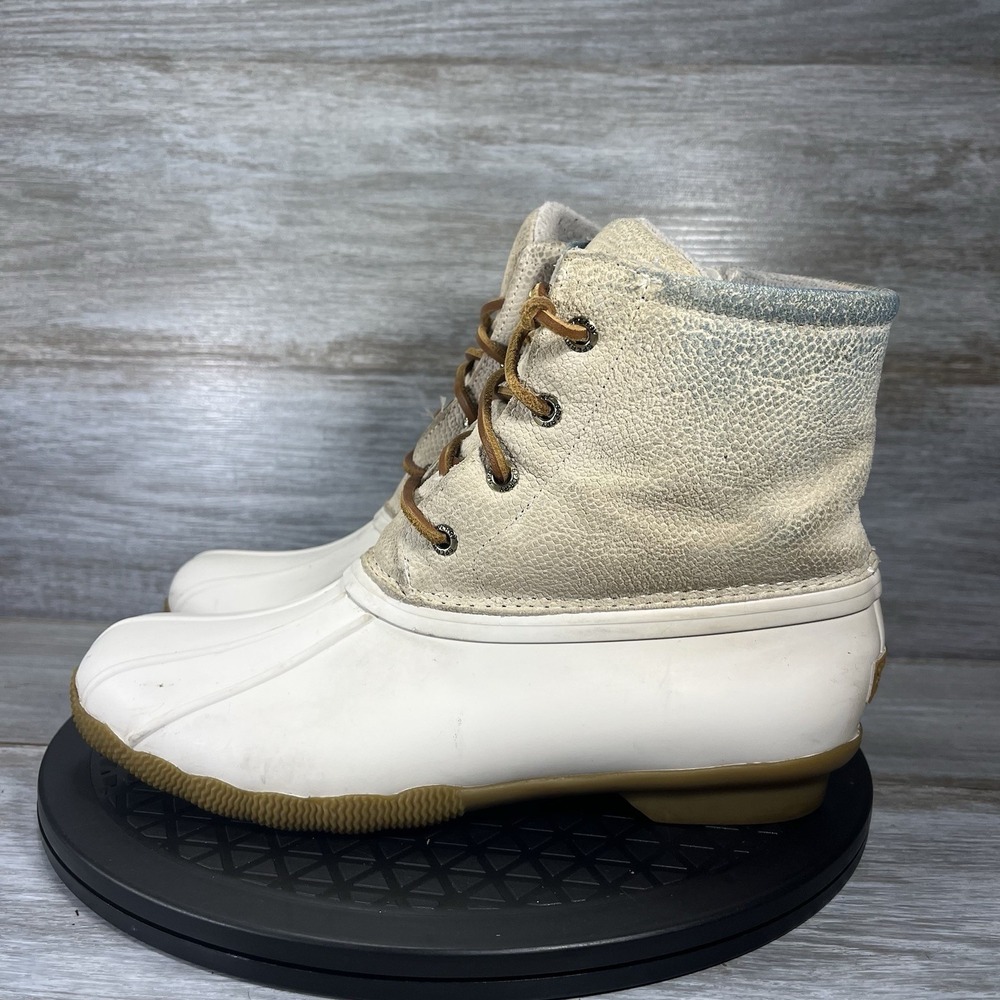 Sperry Women Saltwater Waterproof Duck Boots Beige STS85523 Size 7.5
